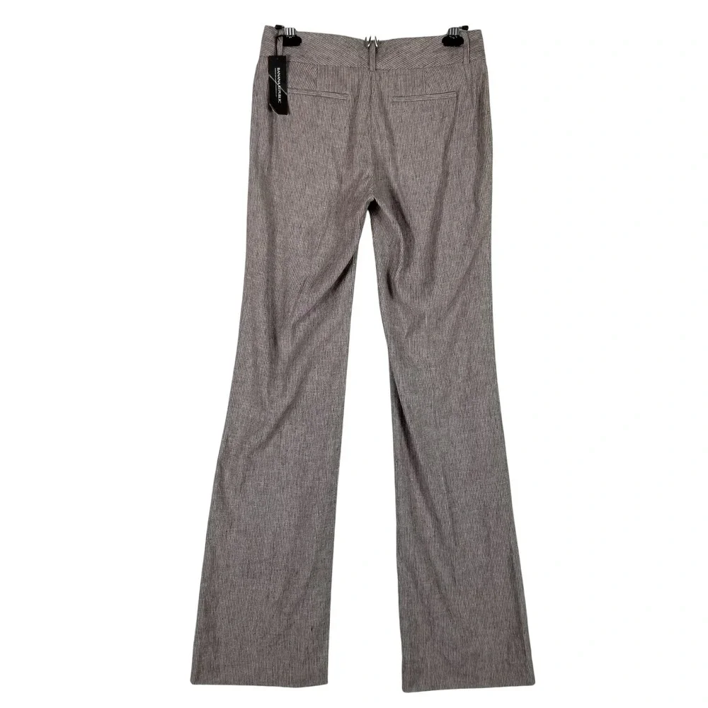 Banana Republic Trouser Pants Womens 4L Brown Pinstripe Martin Fit Linen Blend